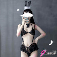 【Gaoria】兔女郎 性感蛋糕蕾絲 吊帶短褲套裝 黑